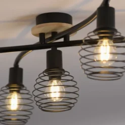 Strahler, Deckenleuchte, Holz, schwarz, 5-flammig, Drahtkorb