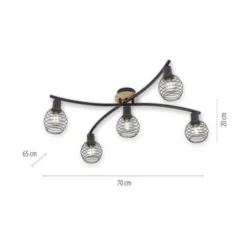 Strahler, Deckenleuchte, Holz, schwarz, 5-flammig, Drahtkorb