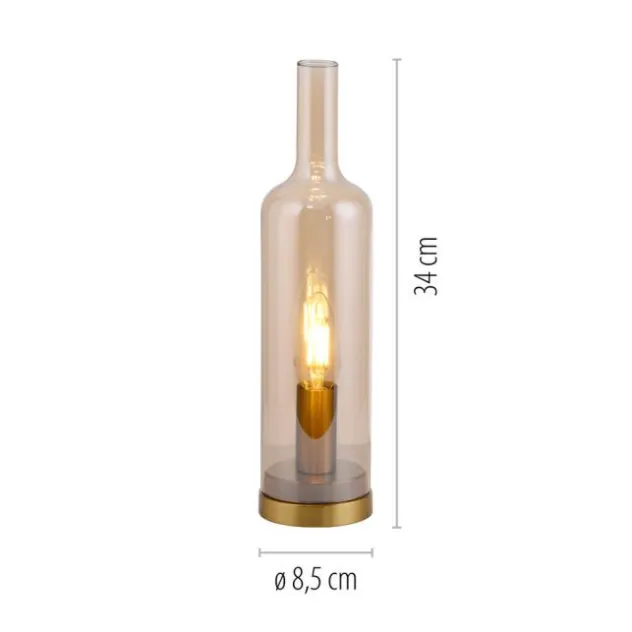 Tischleuchte BOTTLE, Amberglas, Schnurschalter, Leuchtmittel wechselbar