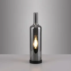 Tischleuchte BOTTLE, rauchfarben, Flaschenform, Rauchglas, Schnurschalter