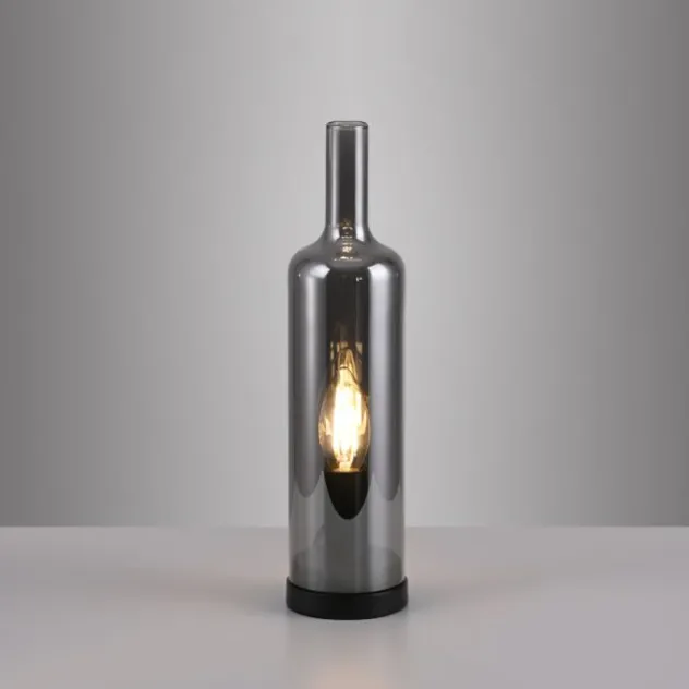 Tischleuchte BOTTLE, rauchfarben, Flaschenform, Rauchglas, Schnurschalter