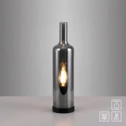 Tischleuchte BOTTLE, rauchfarben, Flaschenform, Rauchglas, Schnurschalter