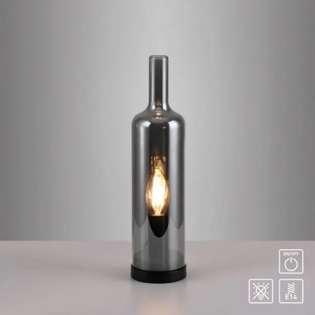 Tischleuchte BOTTLE, rauchfarben, Flaschenform, Rauchglas, Schnurschalter