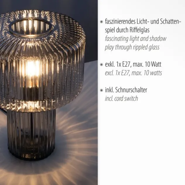 Tischleuchte, Glas, Rauchfarben, Design, E27