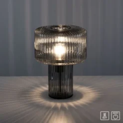 Tischleuchte, Glas, Rauchfarben, Design, E27