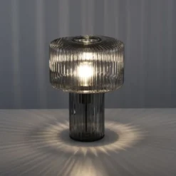 Tischleuchte, Glas, Rauchfarben, Design, E27