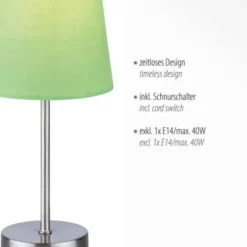 Tischleuchte, grün, 1x E14 LED, Schirm, inkl. Schnurschalter