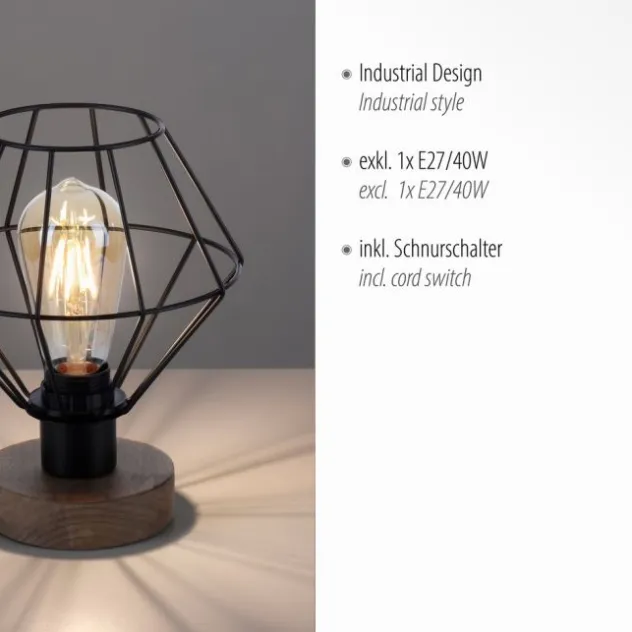 Tischleuchte, Holzdekor, 1xE27 max. 40 W, Innenleuchte, Holzdekor+Metall,