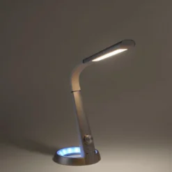 Tischleuchte, silber, LED Standfuß, dimmbar, USB-Anschluss