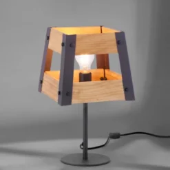 Tischleuchte, Vintage, rustikal Design, Holz, Eisen, E27, für Filament LED