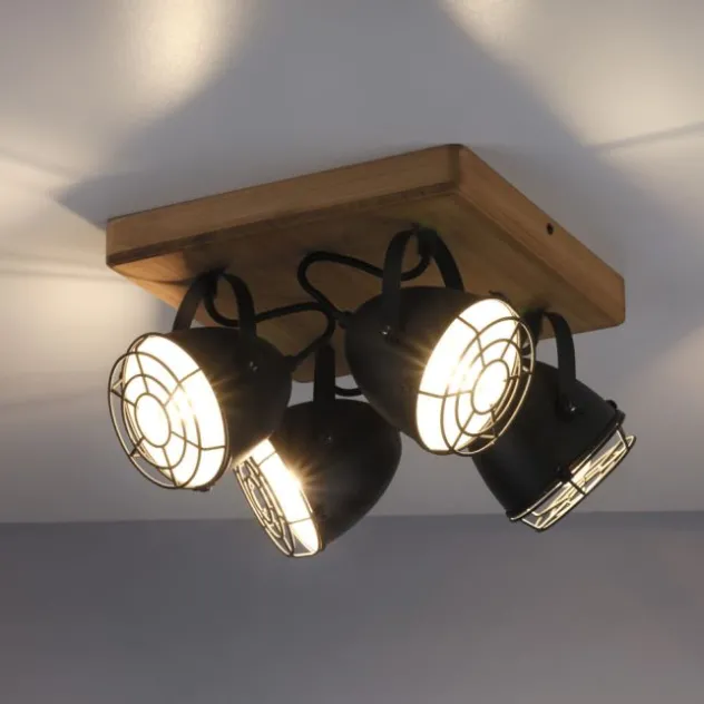 Wandleuchte Retrolook Vintage Holz / Metall, 4-flammig, schwarz