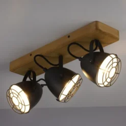 Wandleuchte Retrolook Vintage Holz / Metall, 3-flammig, schwarz