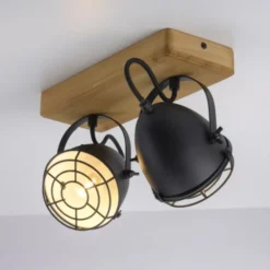 Wandleuchte Retrolook Vintage Holz / Metall, 2-flammig, schwarz