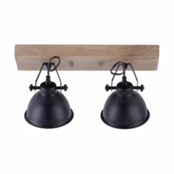 Wand- und Deckenleuchte, schwarz, 2flg, Retro-Look, Vintage, drehbar, Holz